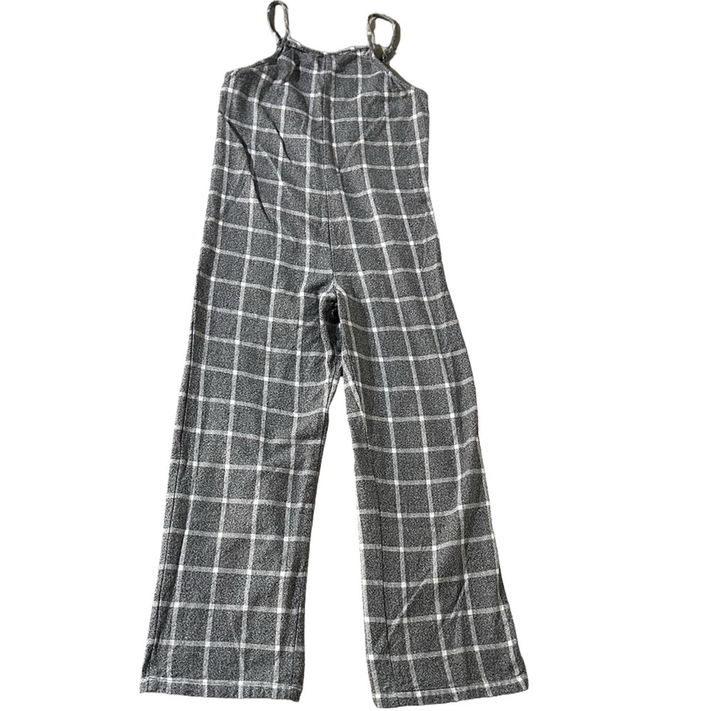 Angie Gray and White Plaid Jumpsuit Wide-Leg Spaghetti Straps 100% cotton